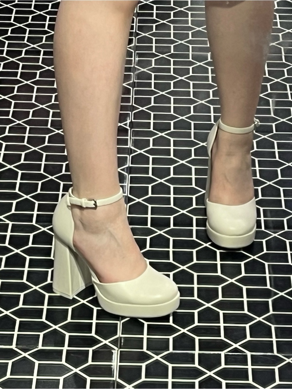 Call It Spring Platform Ankle-Strap Block Heel Pump in Ivory